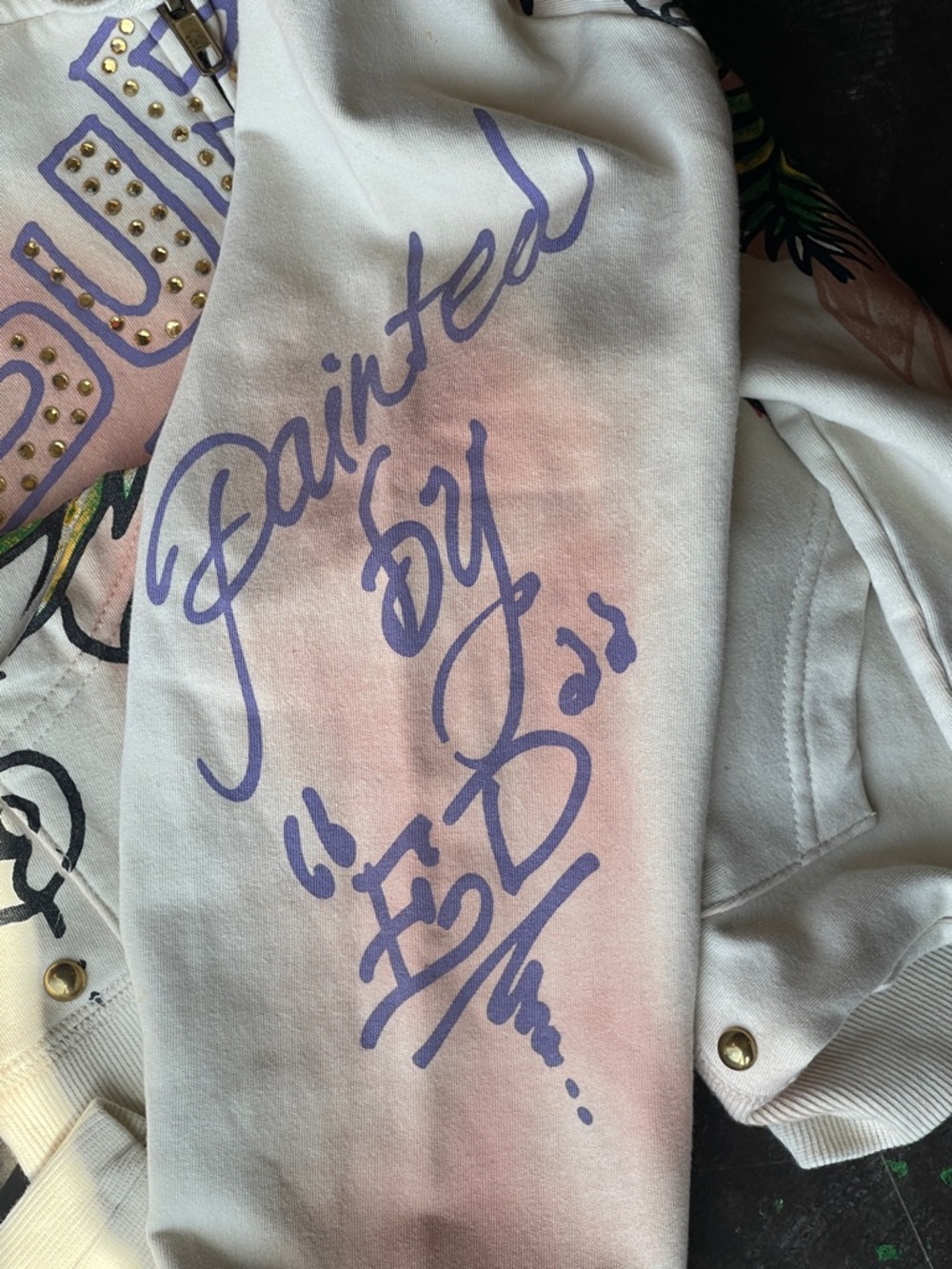 Ed Hardy Cream Hoodie with Purple and Gold Stud Accents - Picture 11 of 13